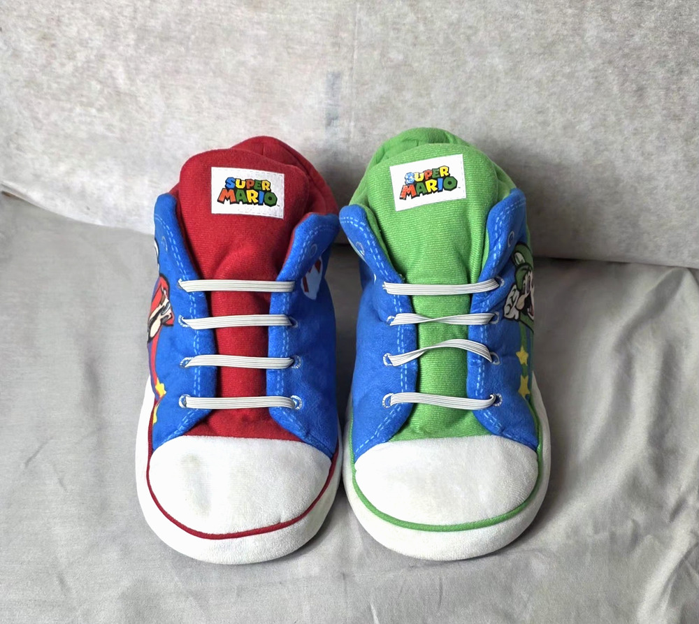 Super Mario Bros Plush Sneaker Slippers Boys Size 4-5 Mario & Luigi HighTop 2023